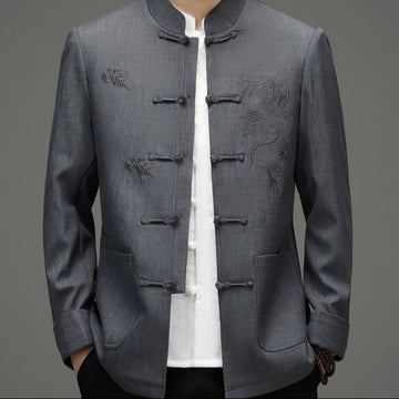 gray chinese dragon tang jacket suit