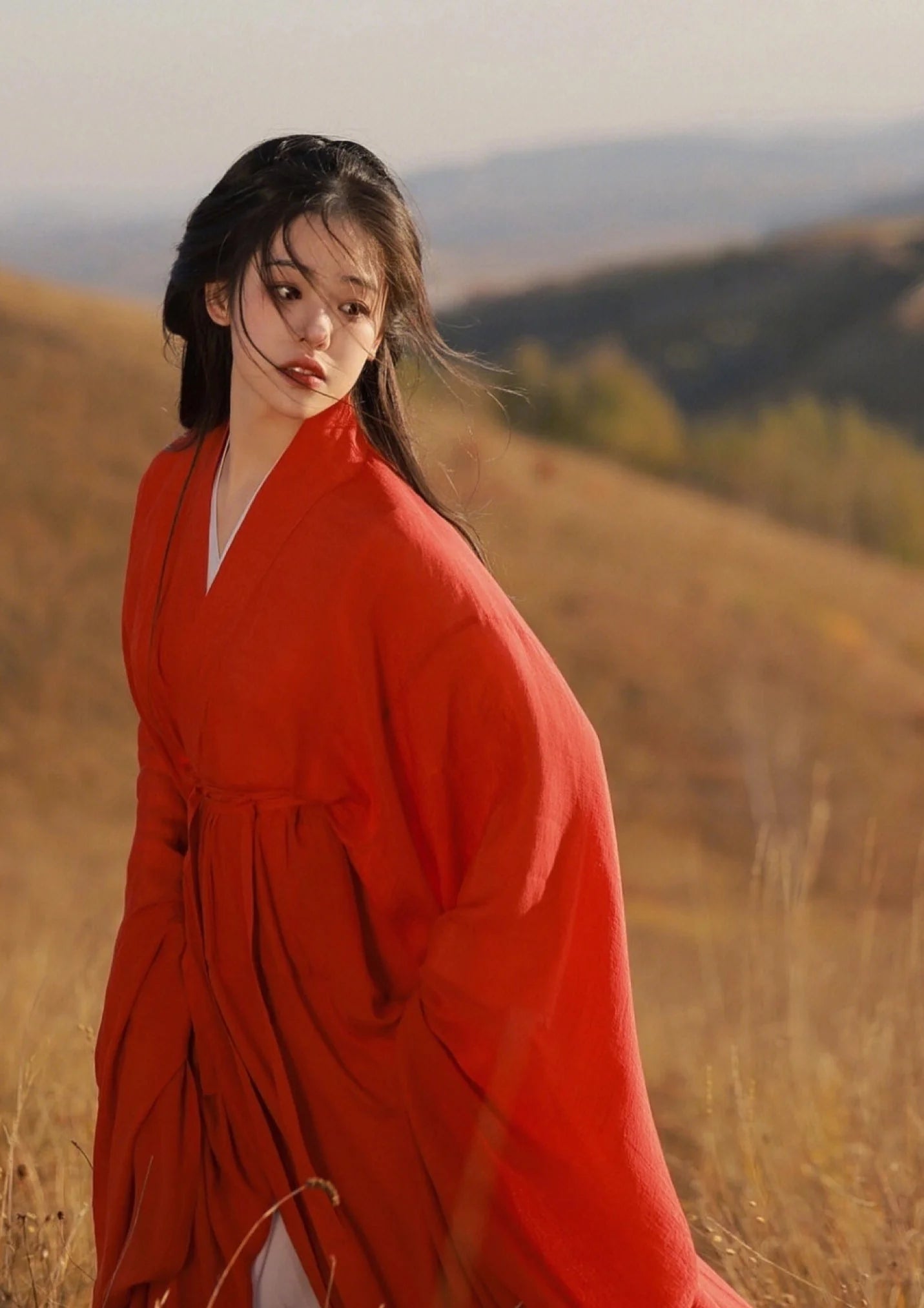 Red Flowing Wei-Jin Style Chinese Hanfu Dress, XS Red Flowing Wei-Jin Style Chinese Hanfu Dress, XS