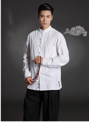 white Chinese Tang Kongfu Cotton Shirt