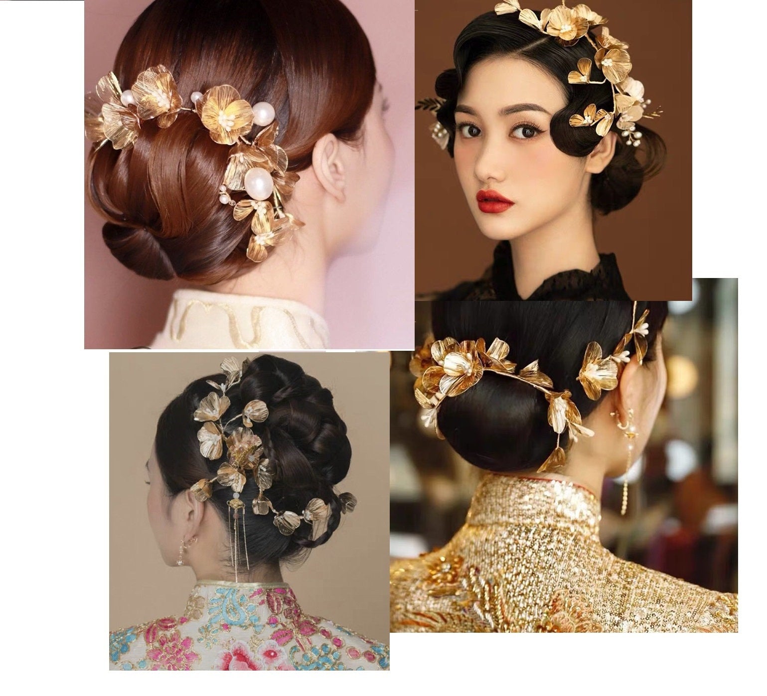 Golden Flower Petals Hairpiece - Oriental Me