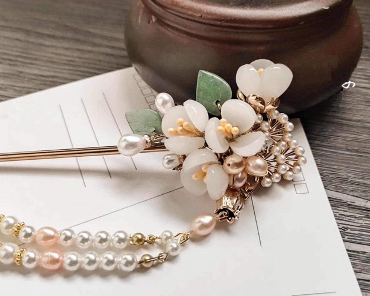 Jade Look Alike Floral Hair Stick | Cosmos - Oriental Me