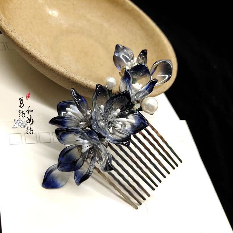 Blue Jade look alike Floral  Hair Comb - Oriental Me