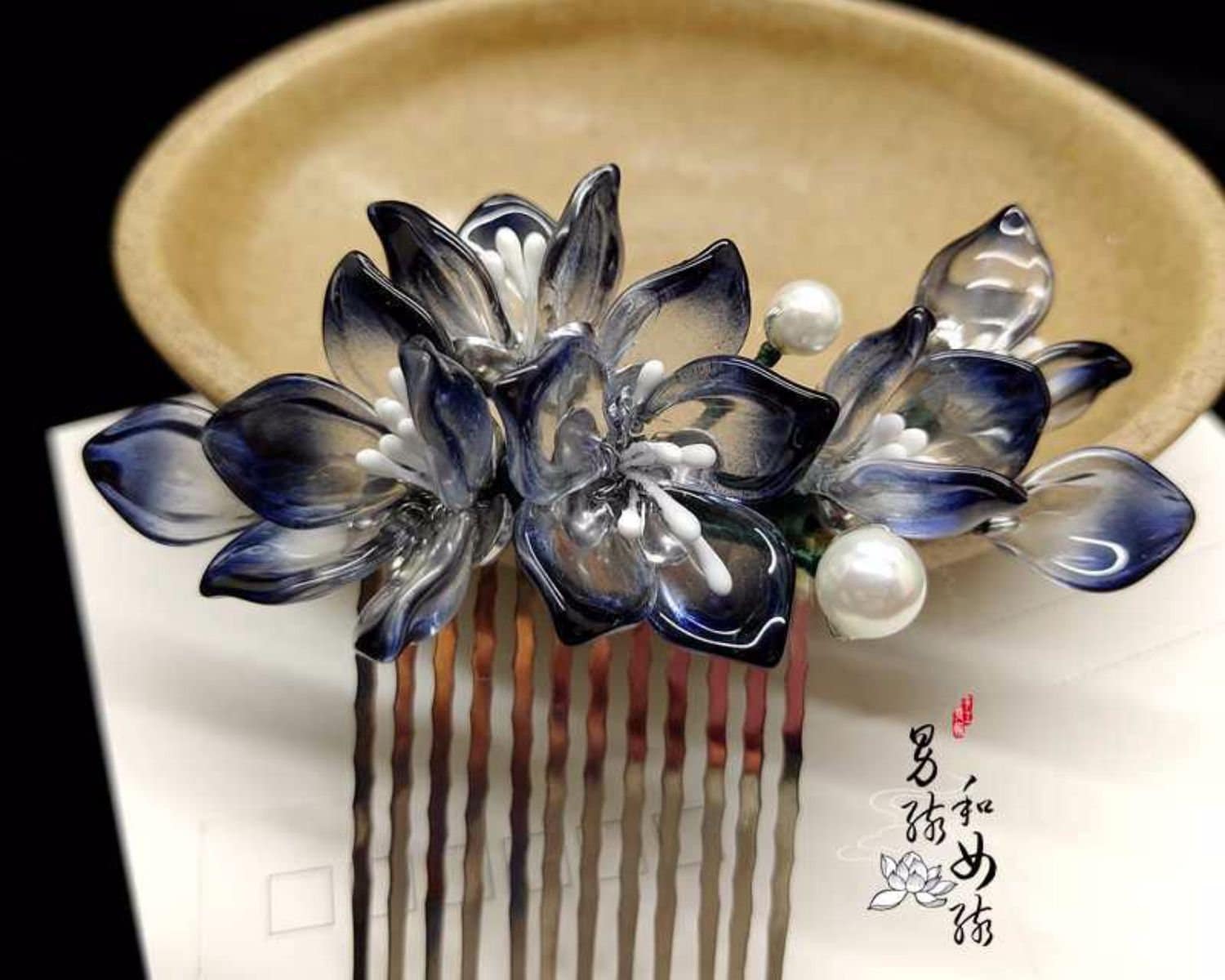 Blue Jade look alike Floral  Hair Comb - Oriental Me