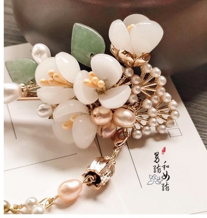 Jade Look Alike Floral Hair Stick | Cosmos - Oriental Me