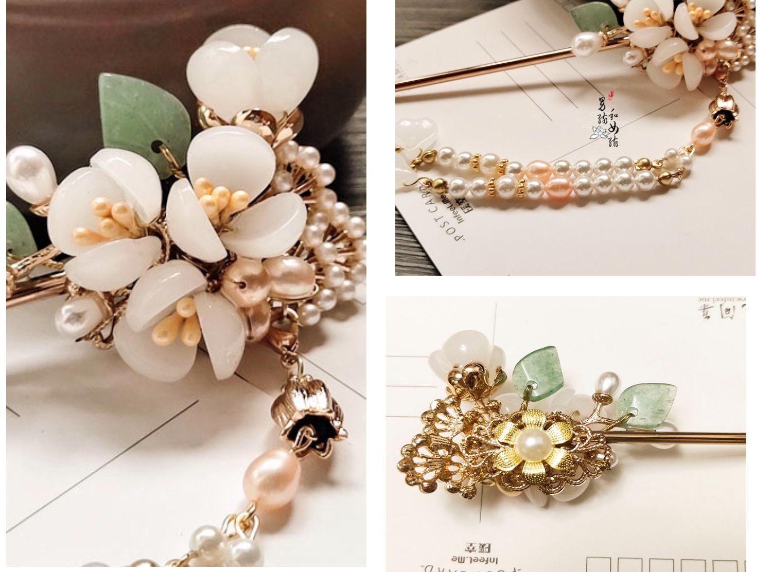 Jade Look Alike Floral Hair Stick | Cosmos - Oriental Me