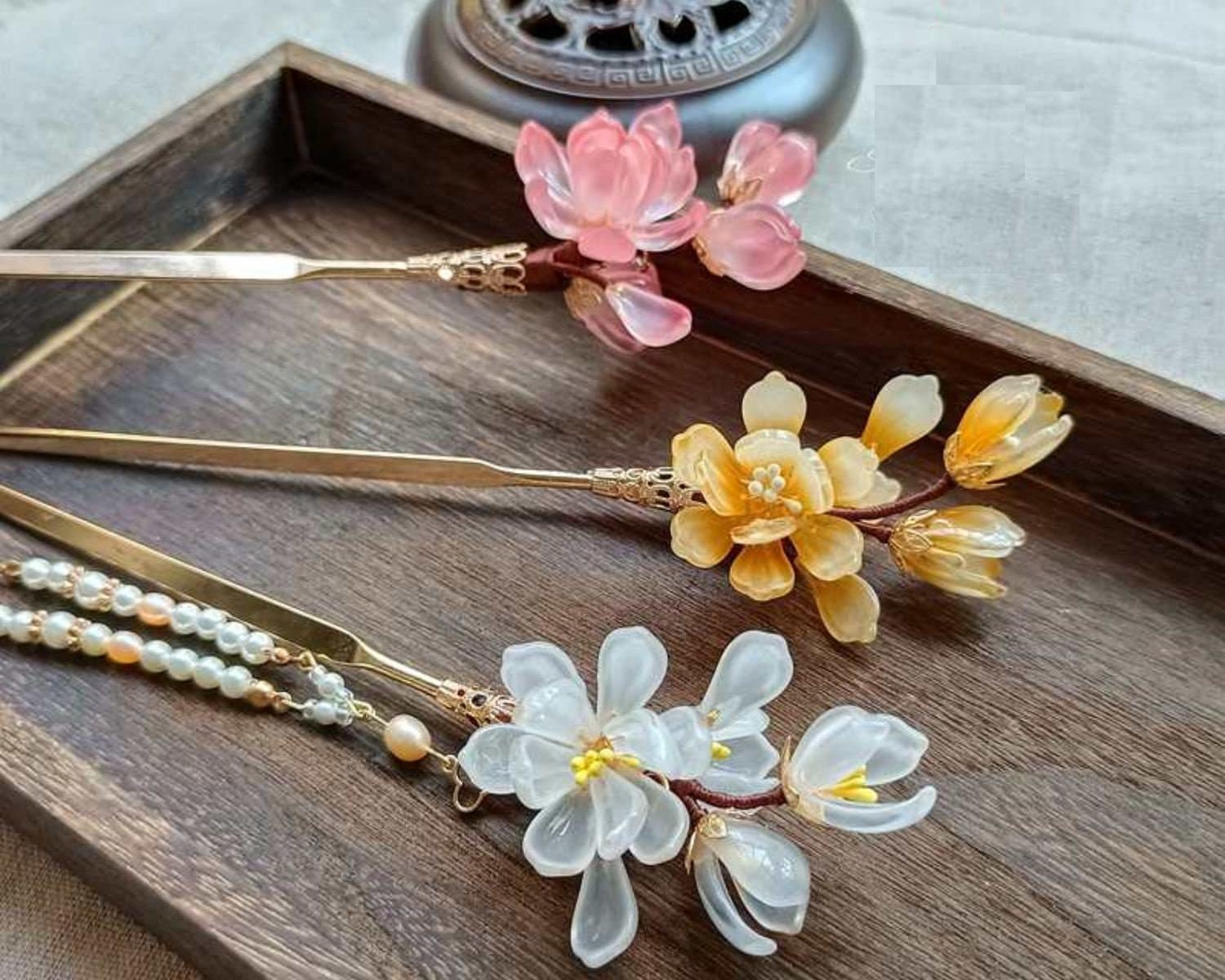 Jade Look Alike Floral Hair Stick| Magnolia - Oriental Me