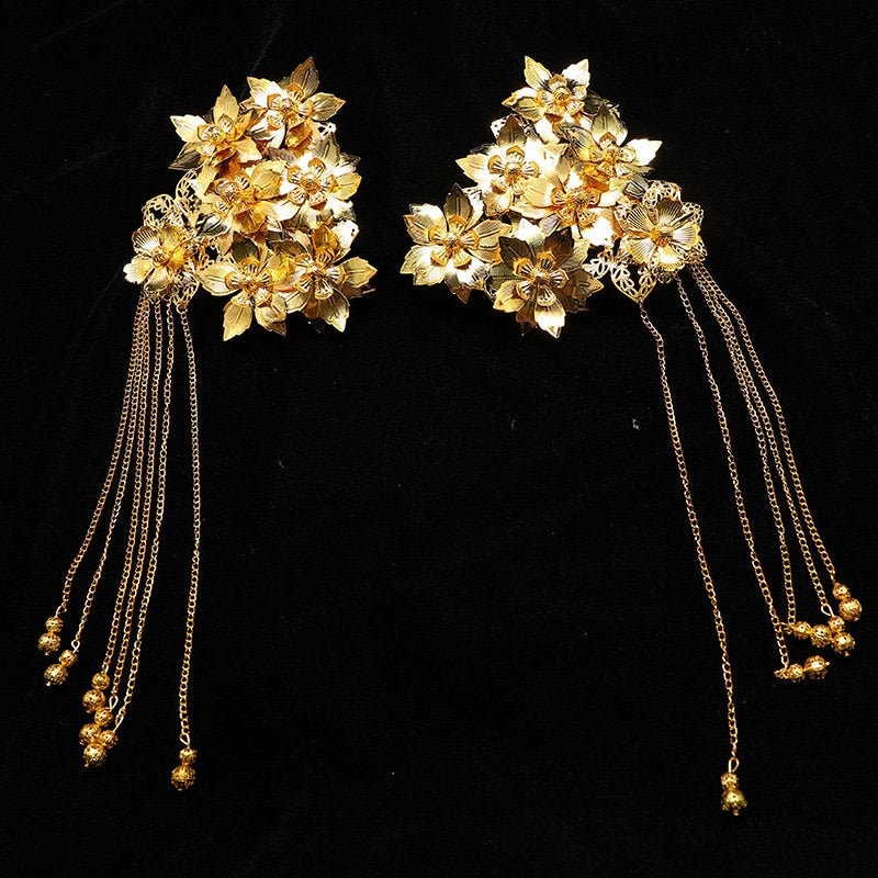 Goldene Blumenhaarteile für die Braut (1 Paar)