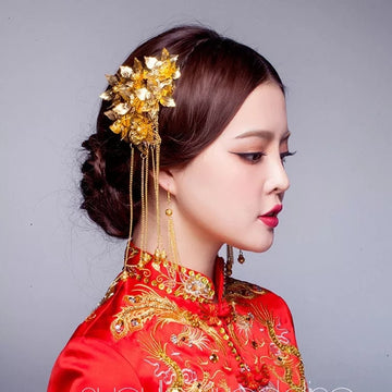 Golden Bridal Flower Hairpieces (1 Pair)