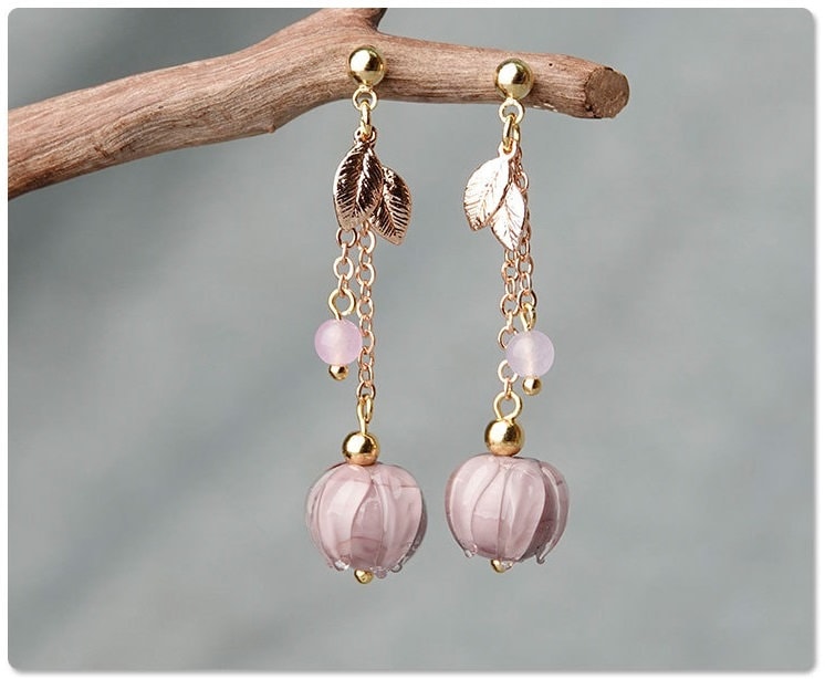 Pink Flower  Beads  Drop Earrings - Oriental Me