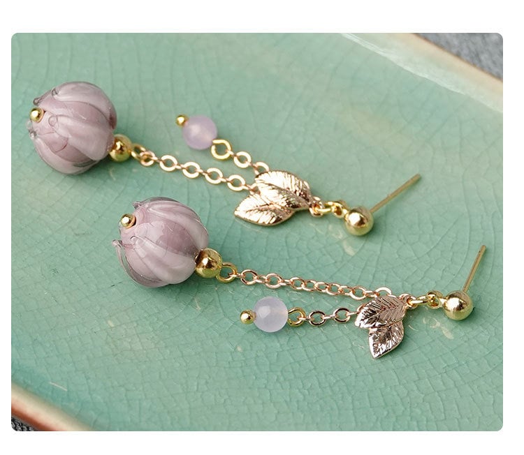 Pink Flower  Beads  Drop Earrings - Oriental Me