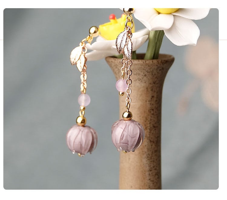 Pink Flower  Beads  Drop Earrings - Oriental Me