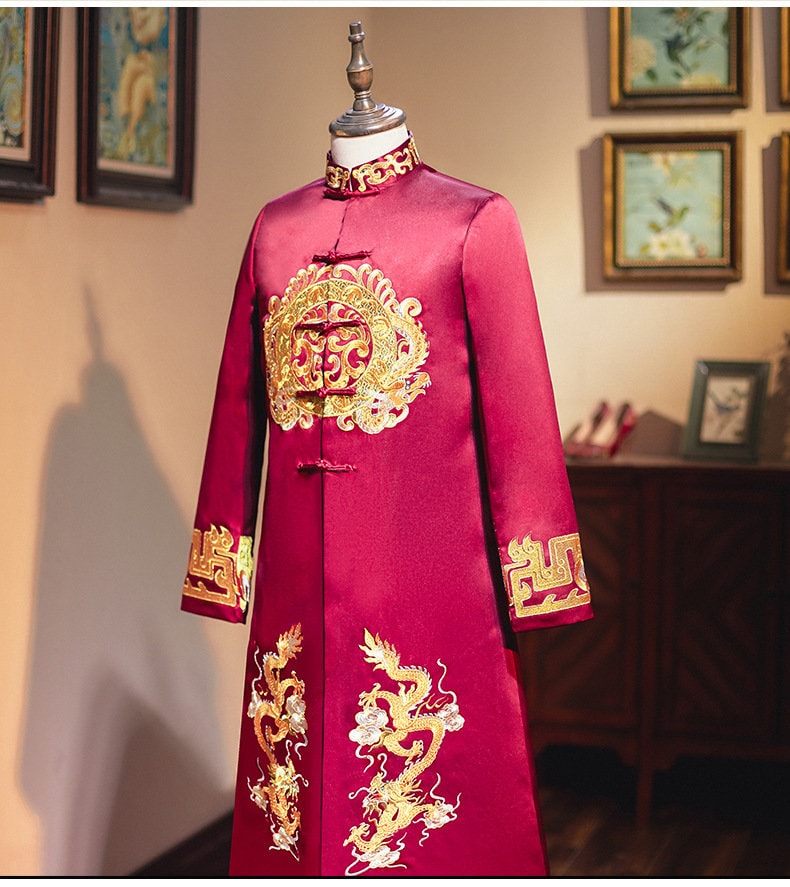 Red & Gold Dragon Wedding  Tang Suit - Oriental Me