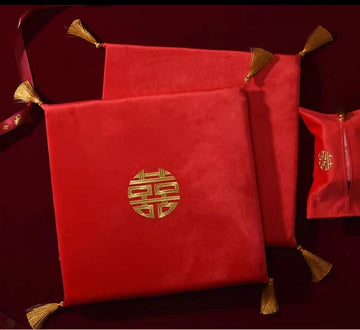 Red Double Happiness Kneeling Pad with golden embroidery