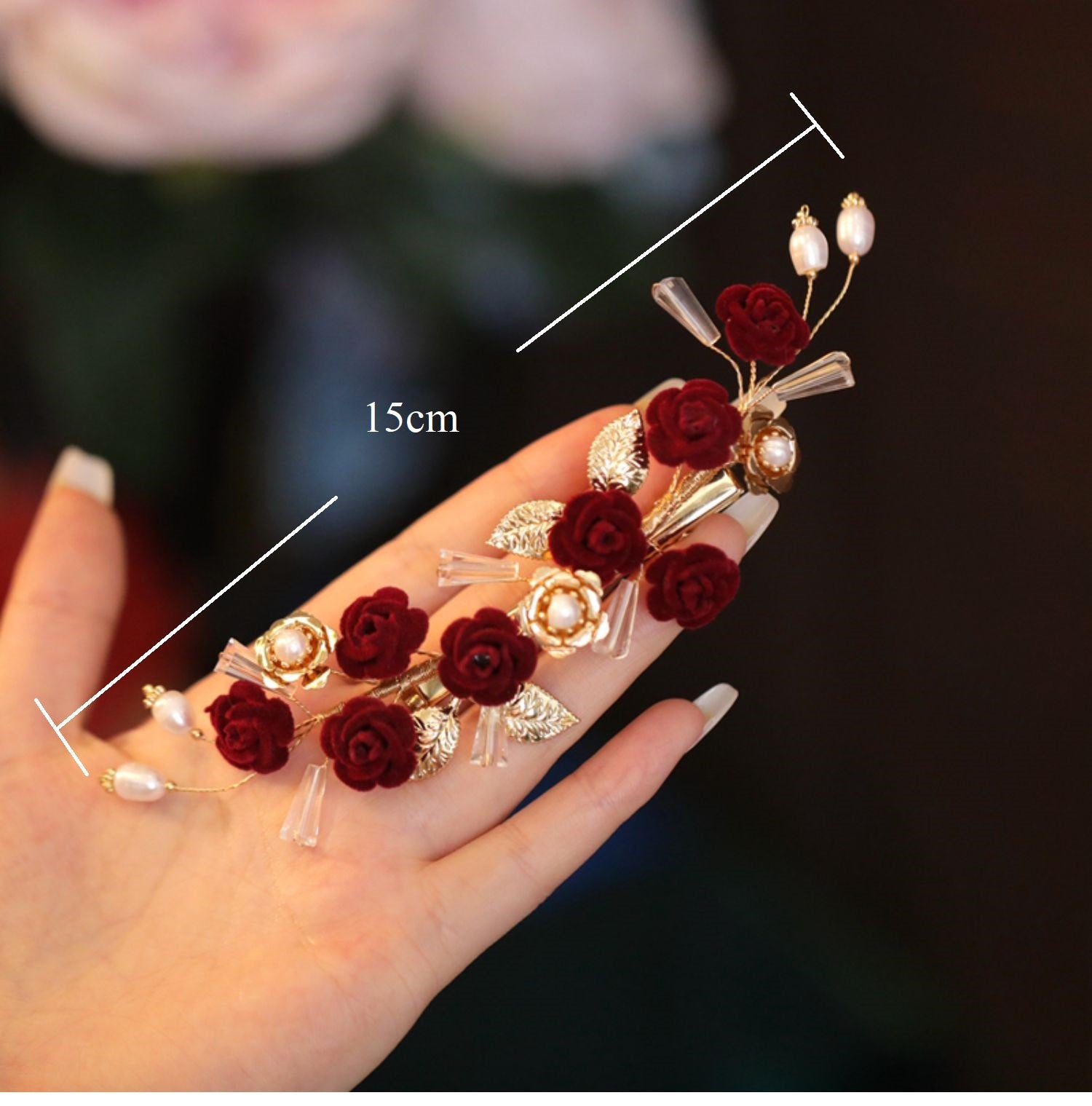 Gold&Red  Rose Pearl  Hair Clip - Oriental Me