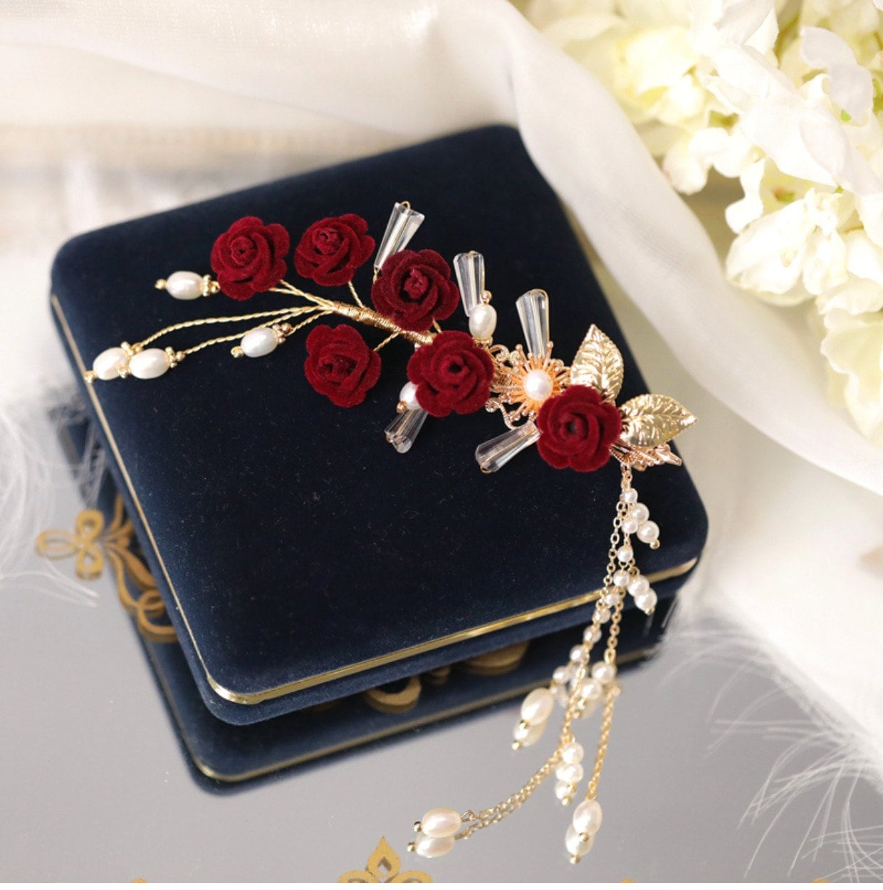 Gold&Red  Rose Pearl  Hair Clip - Oriental Me