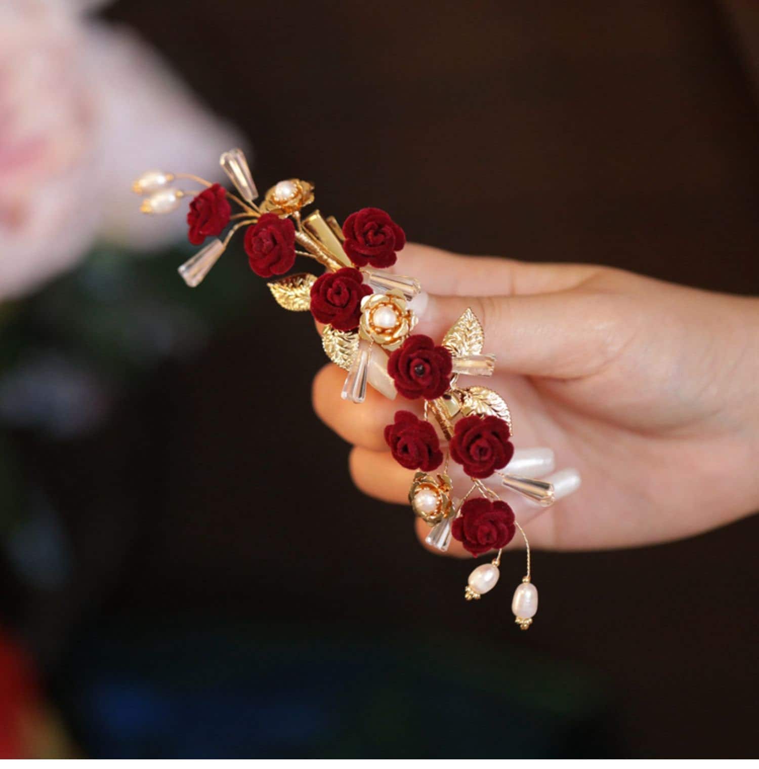 Gold&Red  Rose Pearl  Hair Clip - Oriental Me