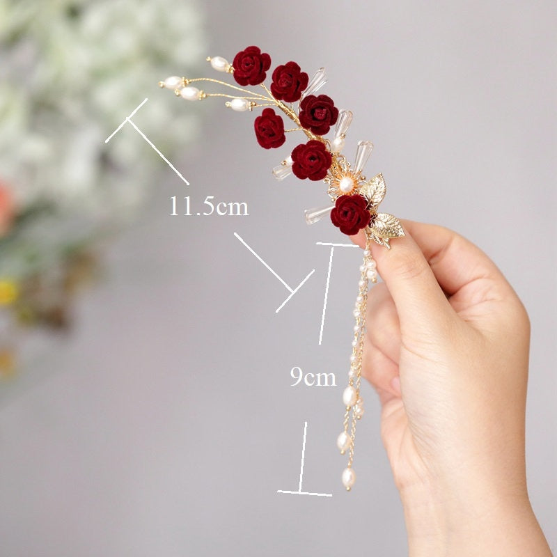 Gold&Red  Rose Pearl  Hair Clip - Oriental Me