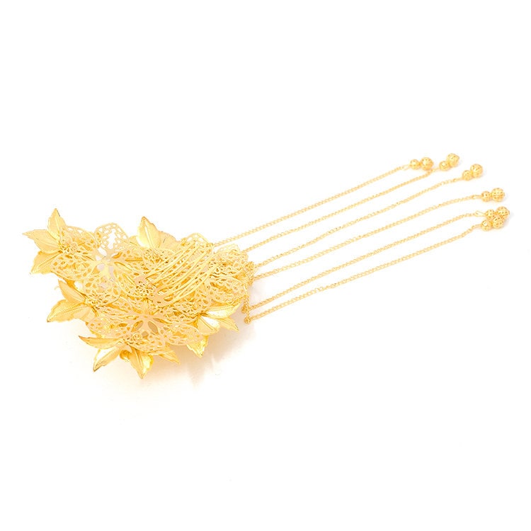 Goldene Blumenhaarteile für die Braut (1 Paar)