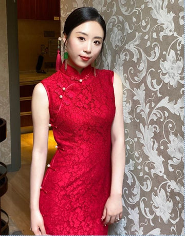Red Sleeveless Cheongsam Qipao Dress - Oriental Me