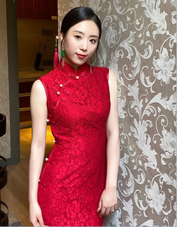 Red Sleeveless Cheongsam Qipao Dress - Oriental Me
