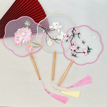 Oriental Floral Silk Round Hand Fan - Oriental Me