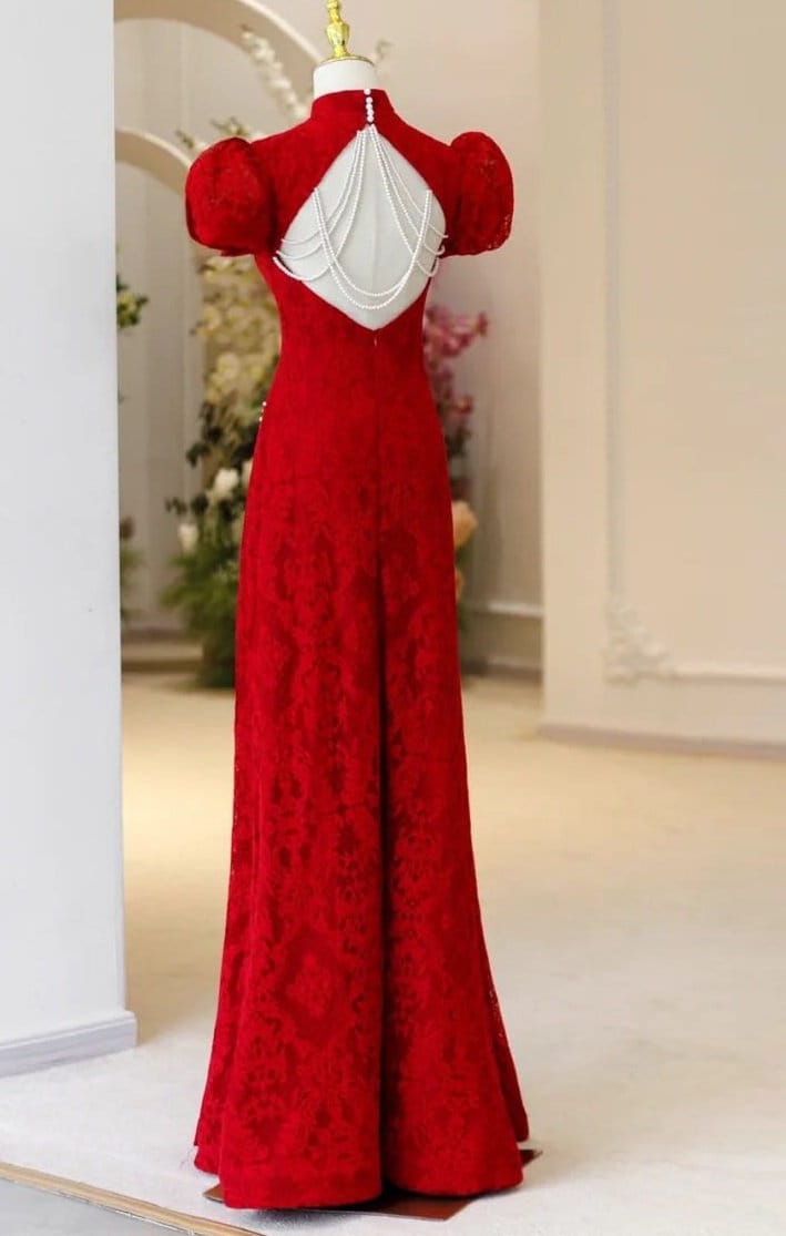 Custom Made Open Back Lace Cheongsam/Qipao Dress With Train | Glorious - Oriental Me