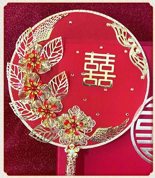 Bridal Double Happiness  Round Hand  Fan - Oriental Me