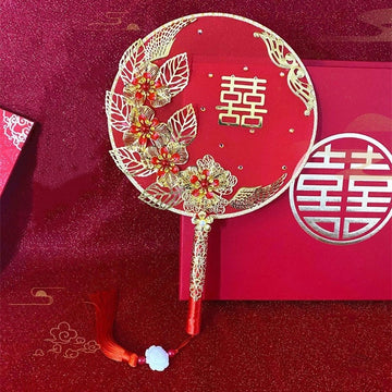 Bridal Double Happiness Round Hand Fan - Oriental Me