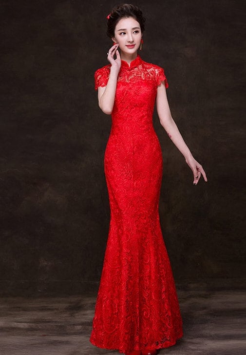 Red Lace Cheongsam/Qipao| Rosy - Oriental Me