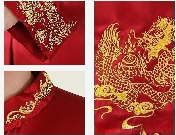 Groom/Best Men   Embroidered Dragon Wedding Tea Ceremony Tang Jacket - Oriental Me