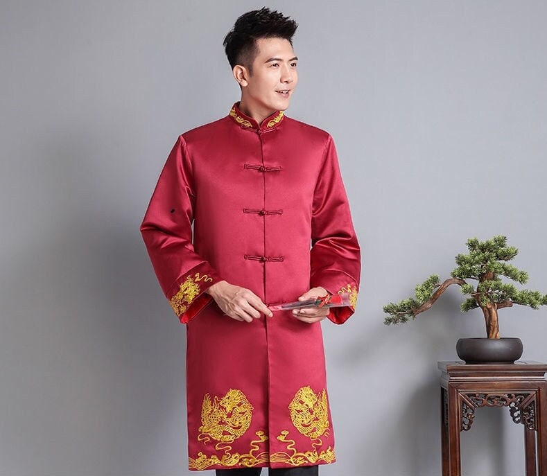 Groom/Best Men   Embroidered Dragon Wedding Tea Ceremony Tang Jacket - Oriental Me