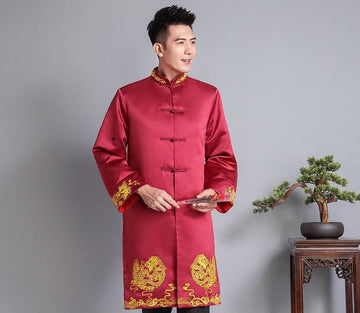 Groom/Best Men   Embroidered Dragon Wedding Tea Ceremony Tang Jacket - Oriental Me