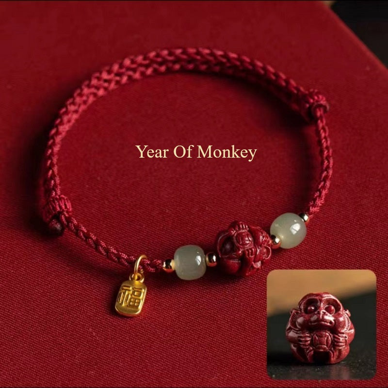 Chinese Zodiac Year of Monkey Red 
 Luck Rope Bracelet