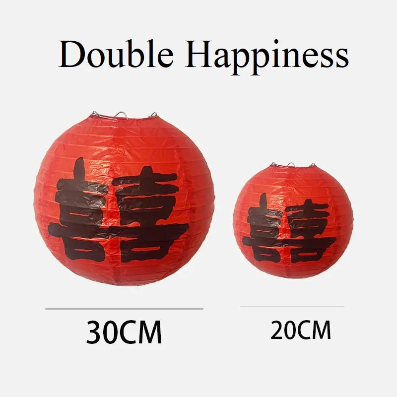 Lanternes en papier rouges Double Happiness (5 pièces)