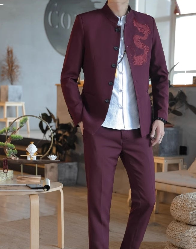 Chinese Slim-fit Mandarin Tang Jacket Suit| Dragon