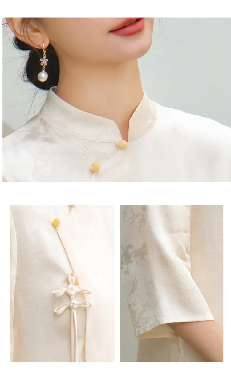 Ivory Loose  Qipao Cheongsam Dress – New Chinese Zen-Inspired Design