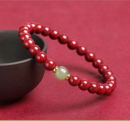 Natural Cinnabar and Hetian Jade Fortune Bracelet