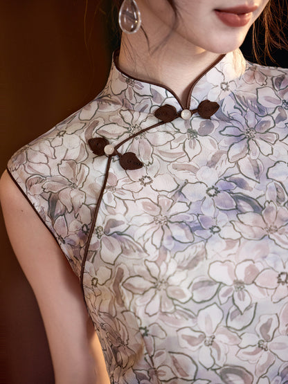 Sleeveless Floral Qipao Dress | Ethereal Bloom