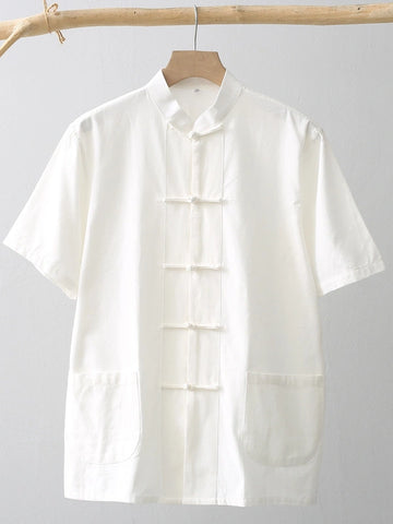 Men's Cotton Short Sleeve Retro Chinese Tang Kung Fu Shirt