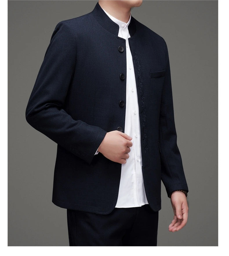 Costume chinois Zhongshan Tang pour homme à col mandarin