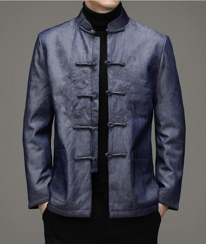  blue Chinese Dragon Embroidery  Tang Jacket