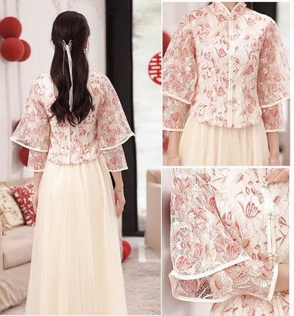 Red Lace Bridesmaid Qipao/Cheongsam  Dress| Camellia
