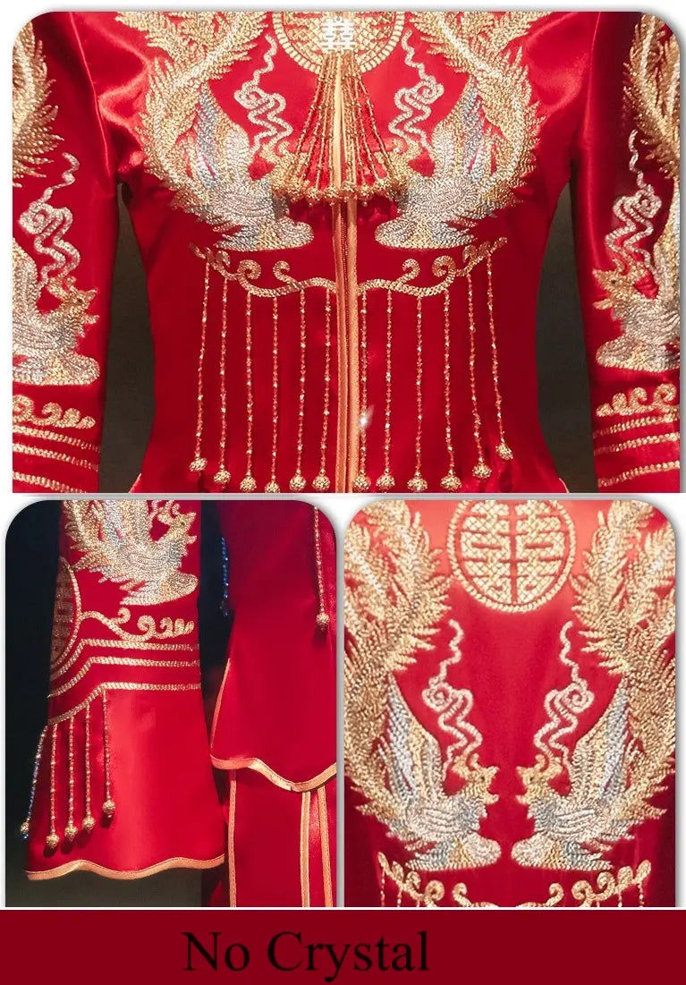 Red Traditional  Chinese Wedding Dress  phoenix  Qun Kwa for bride 