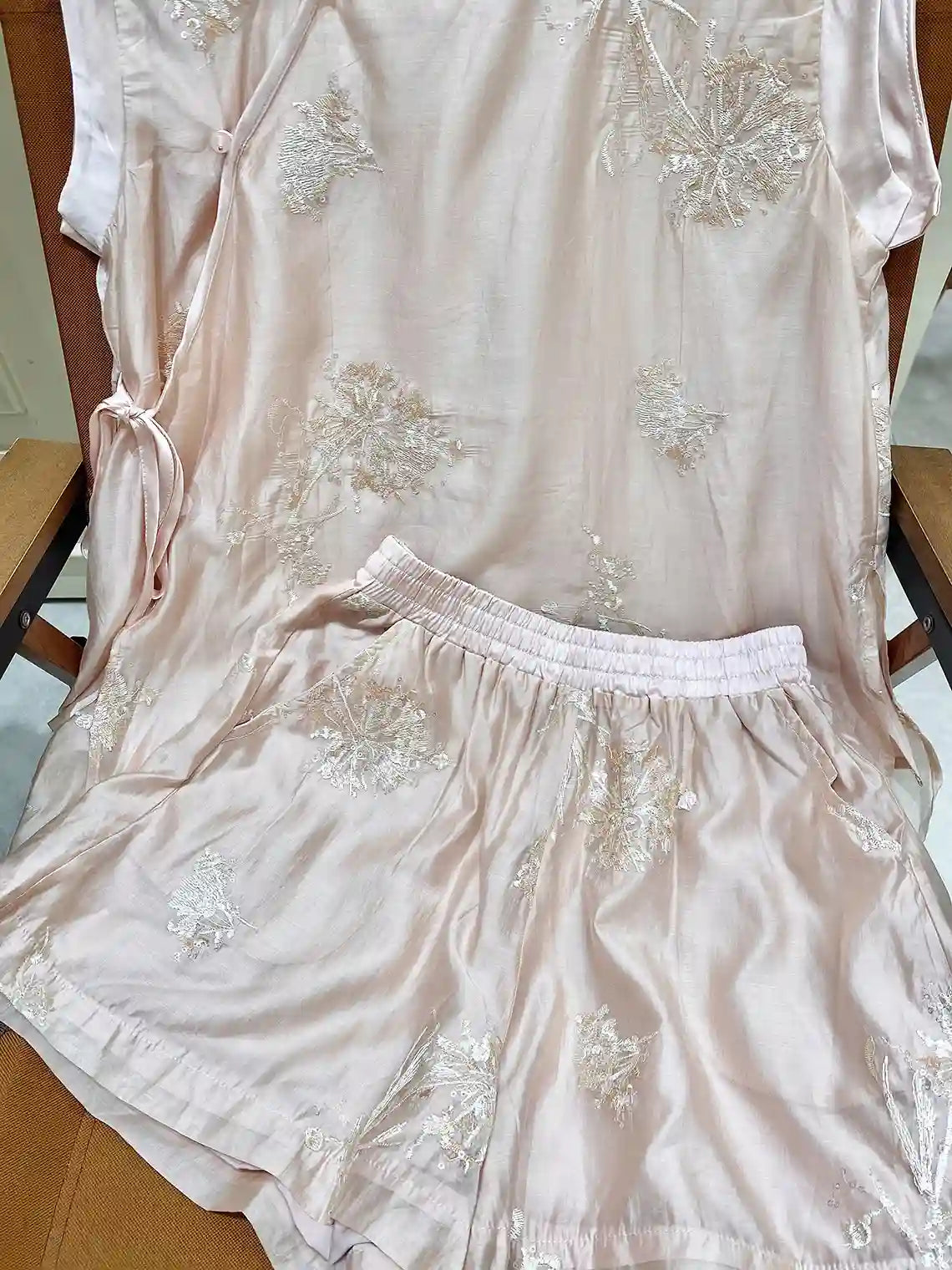 New Chinese Style - Pink Sleeveless Asymmetric Top & Shorts Set