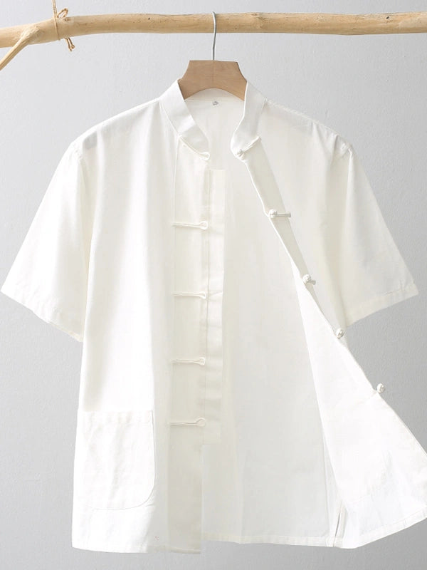 Men's Cotton Short Sleeve Retro Chinese Tang Kung Fu Shirt