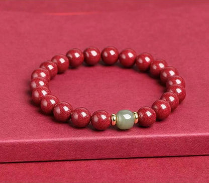 Natural Cinnabar and Hetian Jade Fortune Bracelet