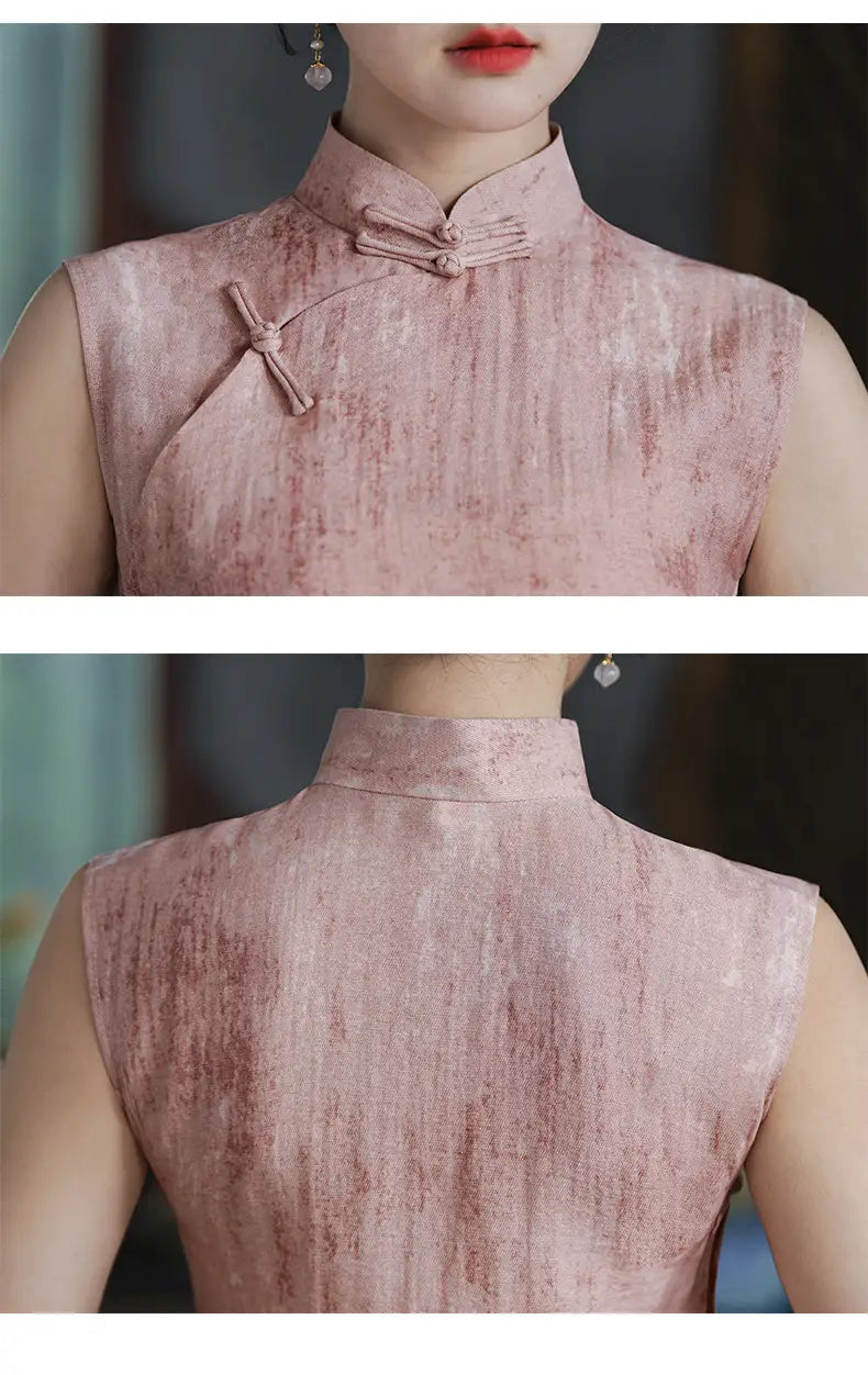 Traditional Chinese  Pastel Pink Sleeveless Qipao Dress