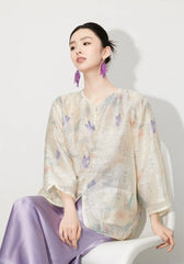New Chinese Style Butterfly Sheer Top & Lilac Skirt Set