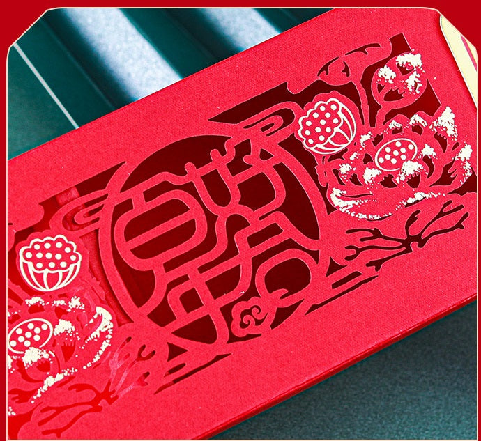 Red double happiness floral wedding favor box