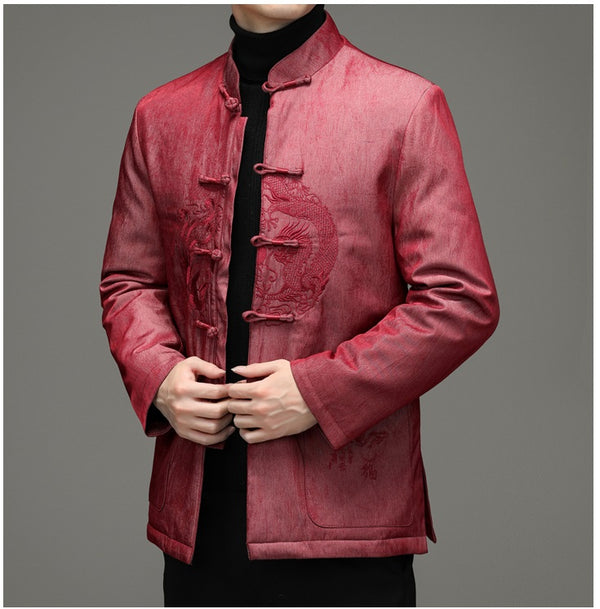 red Chinese Dragon Embroidery  Tang Jacket